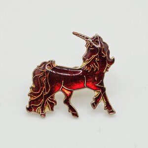 Vintage Unicorn red and gold Enamel tie lapel pin